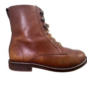 Madewell The Kellie Lace-Up Boot Brown Size 8 Leather Low Heel Combat Casual